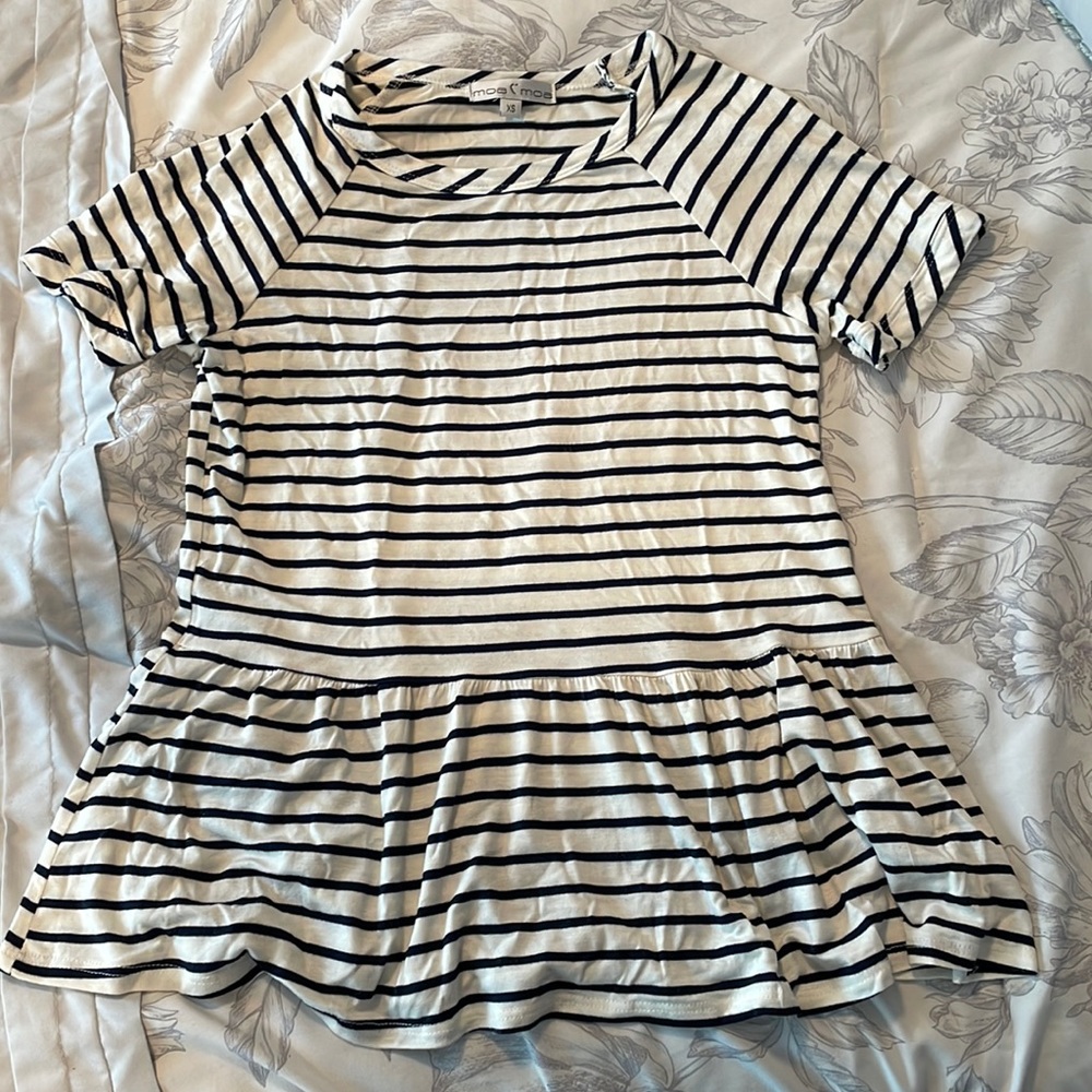 NWOT navy Blue and White Peplum Top
